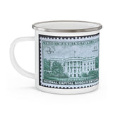 White House 1950s Vintage Postage Stamp Enamel Camping Mug