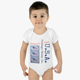 USA American Flag 1957 Postage Stamp - Infant Baby Rib Bodysuit 0M - 24Mo