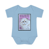 White Persian Cat Stamp Baby Onesie