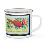 Cardinal Vintage Postage Stamp Enamel Camping Mug