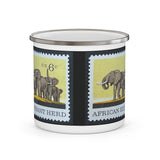 African Elephant Herd Vintage Postage Stamp Enamel Camping Mug