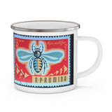 Bee Vintage Postage Stamp Enamel Camping Mug